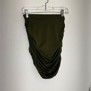 Elegant Olive Ruched Pencil Skirt